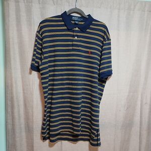 Polo by Ralph Lauren Men's Navy and Yellow‎ Striped Shirt